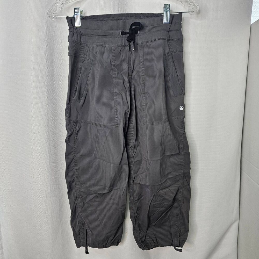 Lululemon Studio Crop Soot Light Charcoal Gray Drawstring Waist Pants Sz 4 - Picture 2 of 15